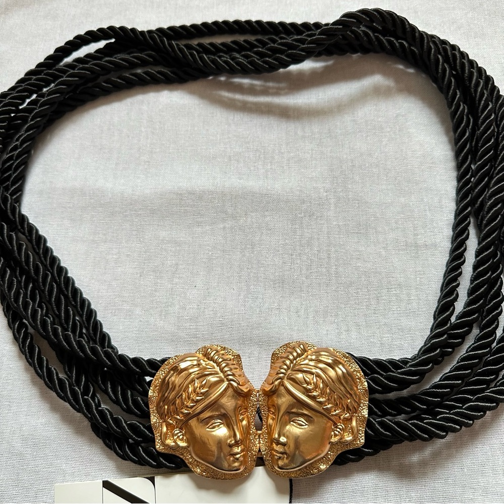New Zara Gold Black Greek Roman Face Cord Belt Size 30 34 4736/183 - Picture 5 of 10